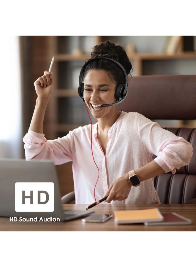 onikuma X37 Professional Wired Computer Headset with Noise Cancelling Microphone, HD Clear Audio, Adjustable Metal Headband and Comfortable Over-Ear Design with USB & Type-C Connectivity for Call Center and Office Use -Pink - Image 4